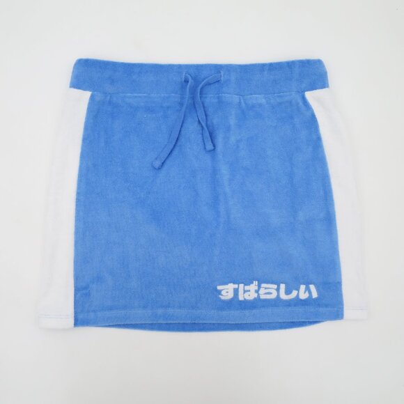 NEW NGOrder Terry Embroidered Mini Skirt Blue Subarashii すばらしい Size US M/UK 10 - Picture 2 of 14